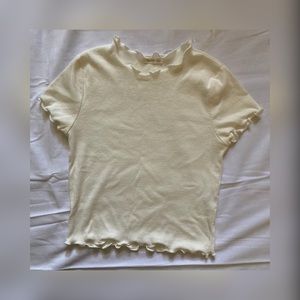 Cream White Ribbed Lettuce Edge Crop Top